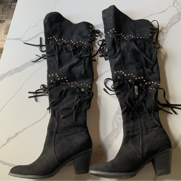 Over the knee high faux suede black boots - Picture 2 of 11